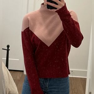 Cynthia Rowley Cropped Sweater XS Burgundy/Pale Pink
